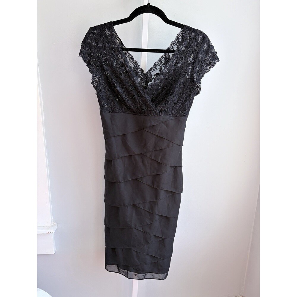 Marina Black Layered Lace & Sequin Lined Sheath Dress Size 4